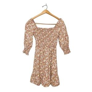 Sim & Sam Smocked Floral Print Mini Dress Small S